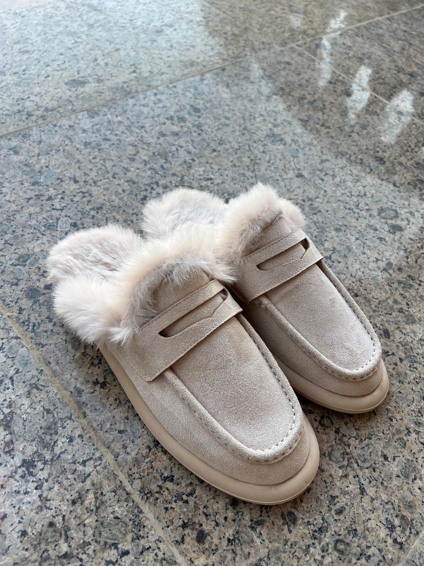 Beige Fur Mules