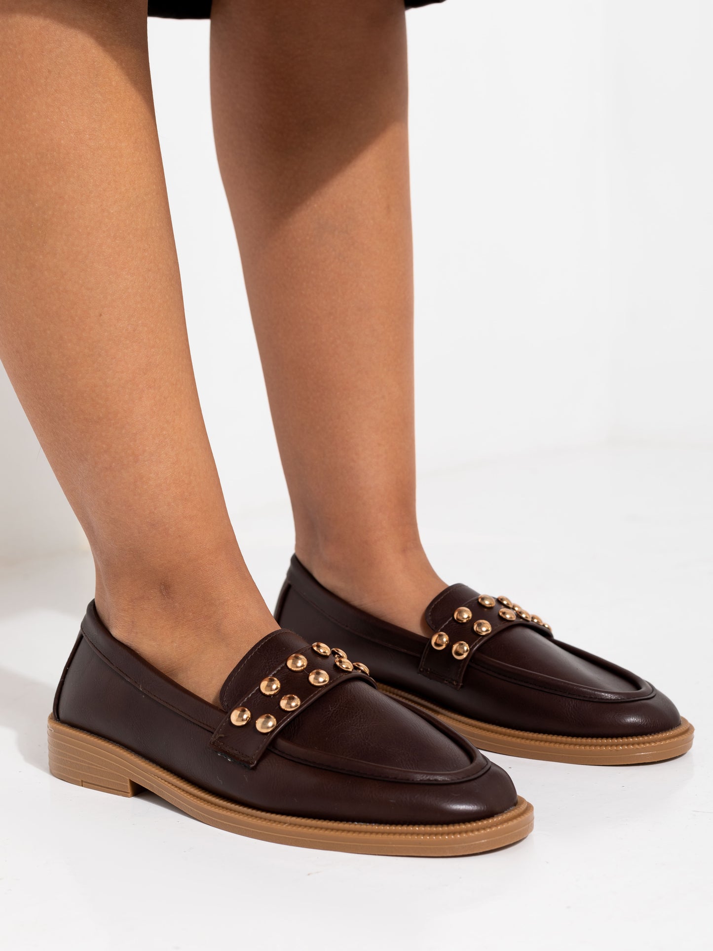 Brown Studded Loafers