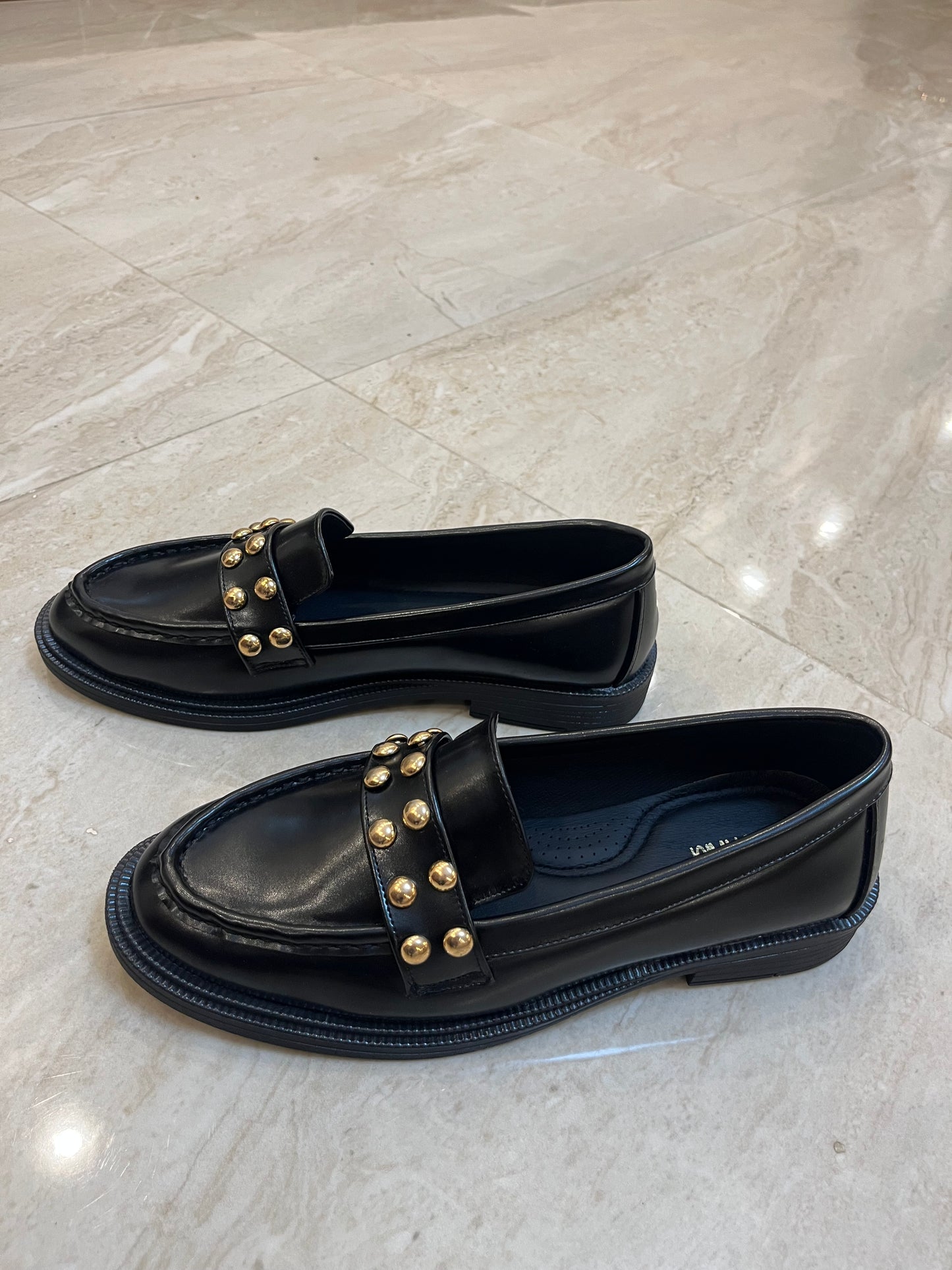 Black Studded Loafers