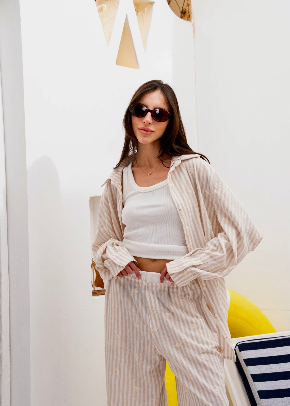 Embroidery Linen Stripe Set