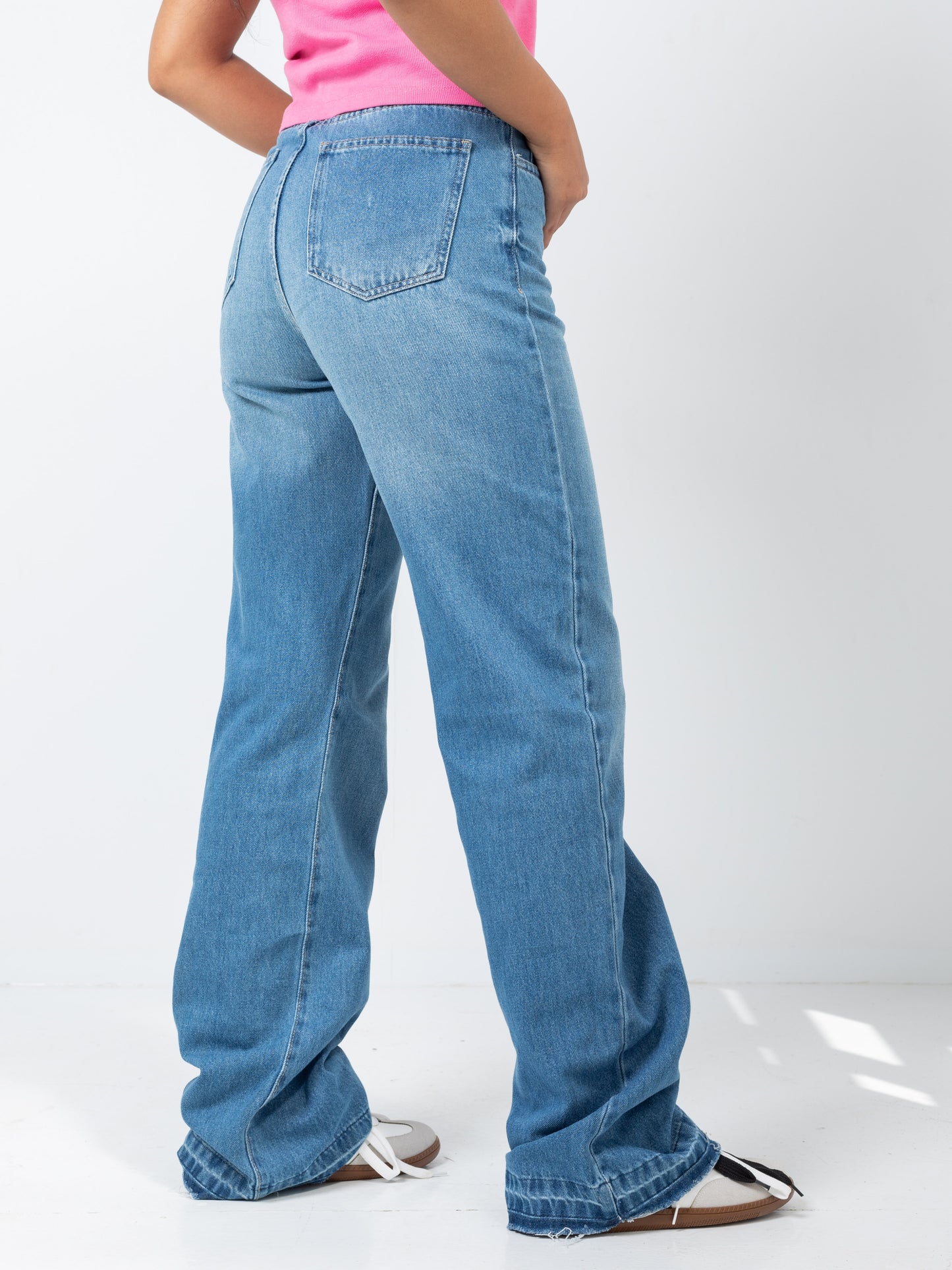 High Waist Medium Blue Wash Straight Jeans