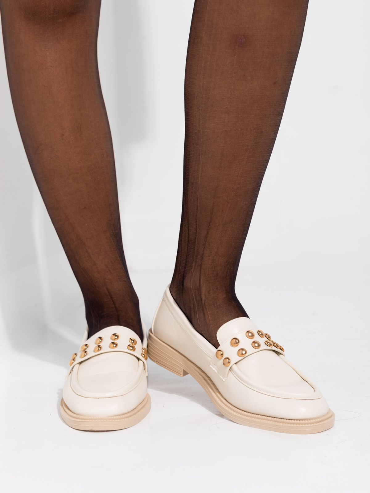 Beige Studded Loafers