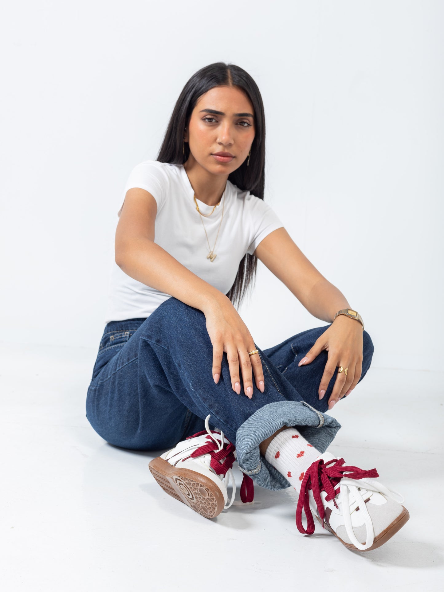 White X Burgandy Kuji Sneakers