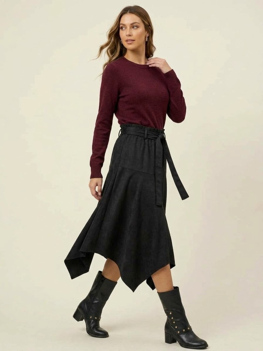 Black Asymmetrical Suede Skirt