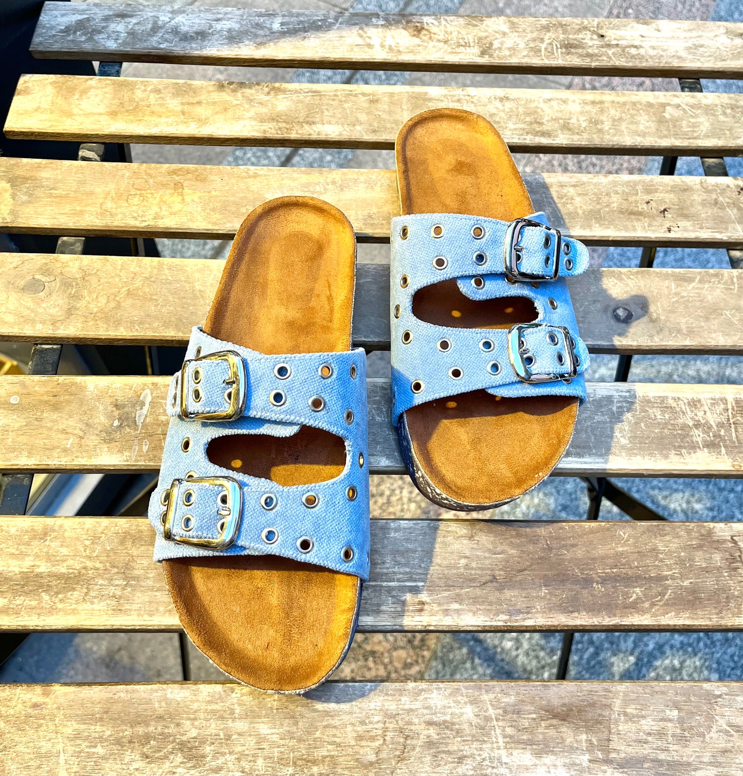 Blue Denim Belt Slippers