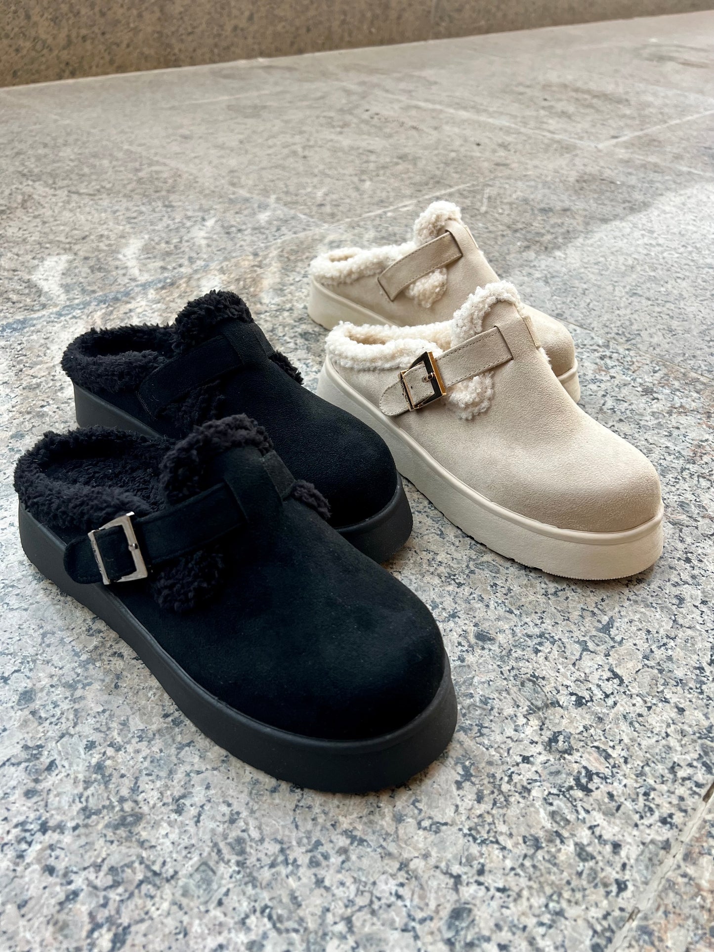 Beige Fur Clogs