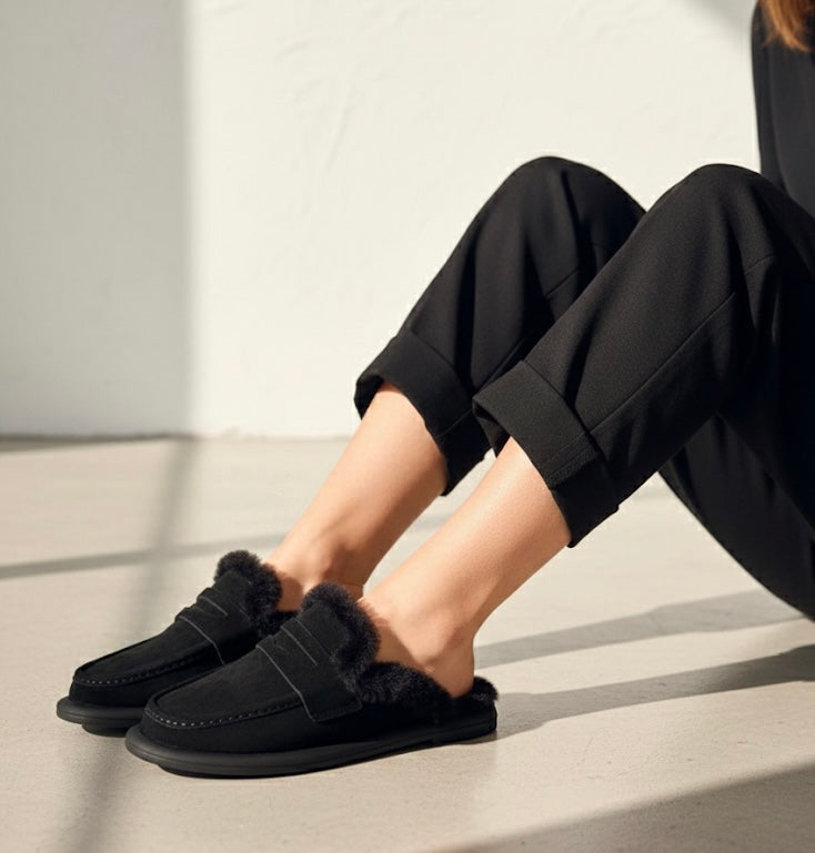 Black Fur Mules