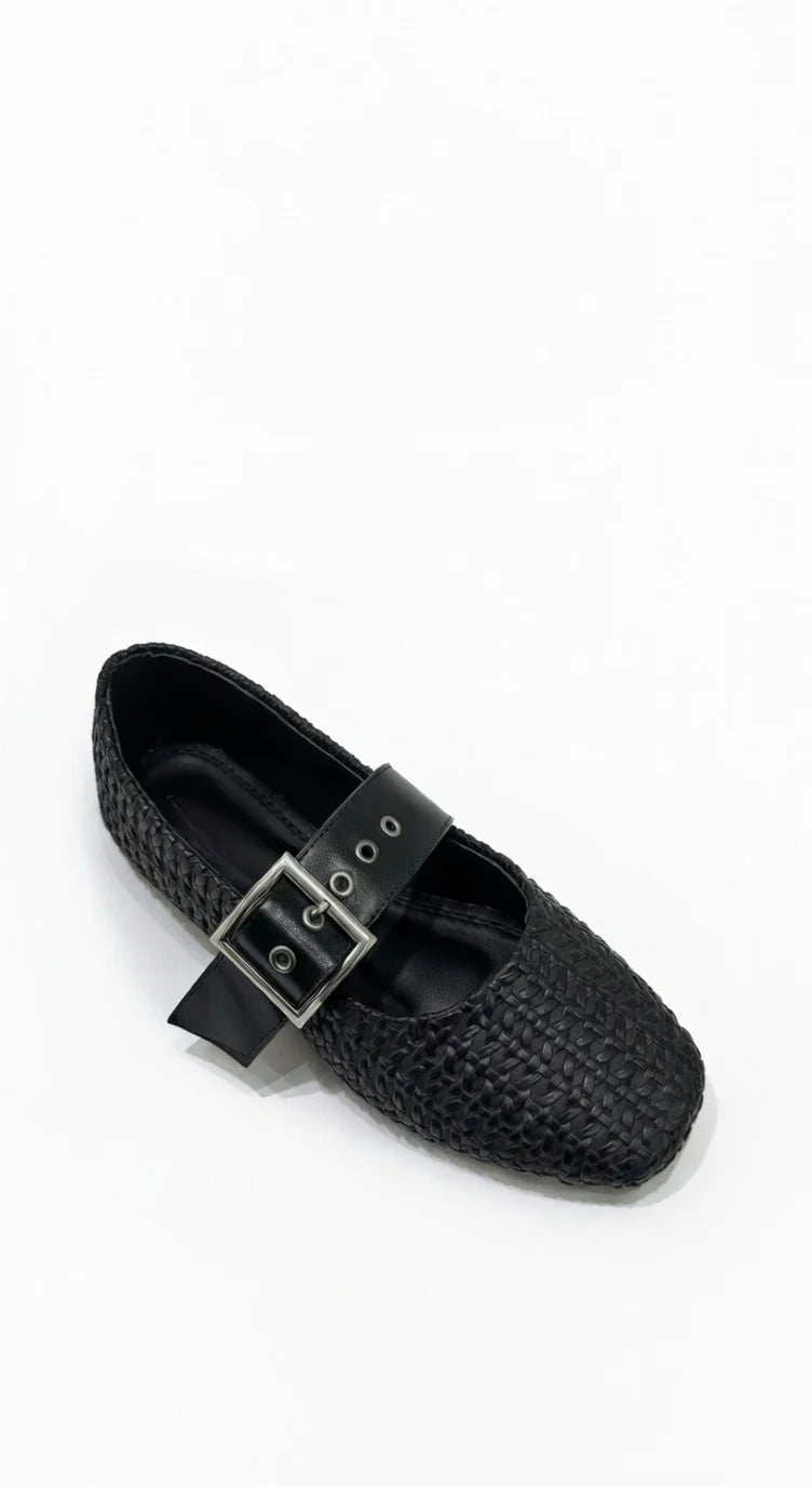 Black Braided Mary Jane Ballerinas