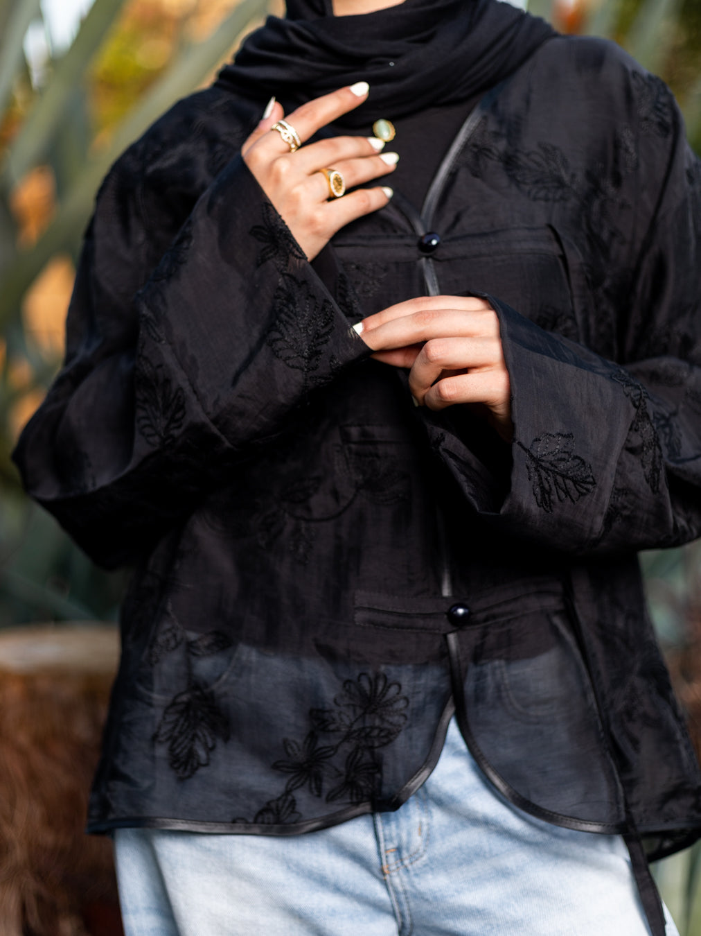Black Floral Chinese Blouse