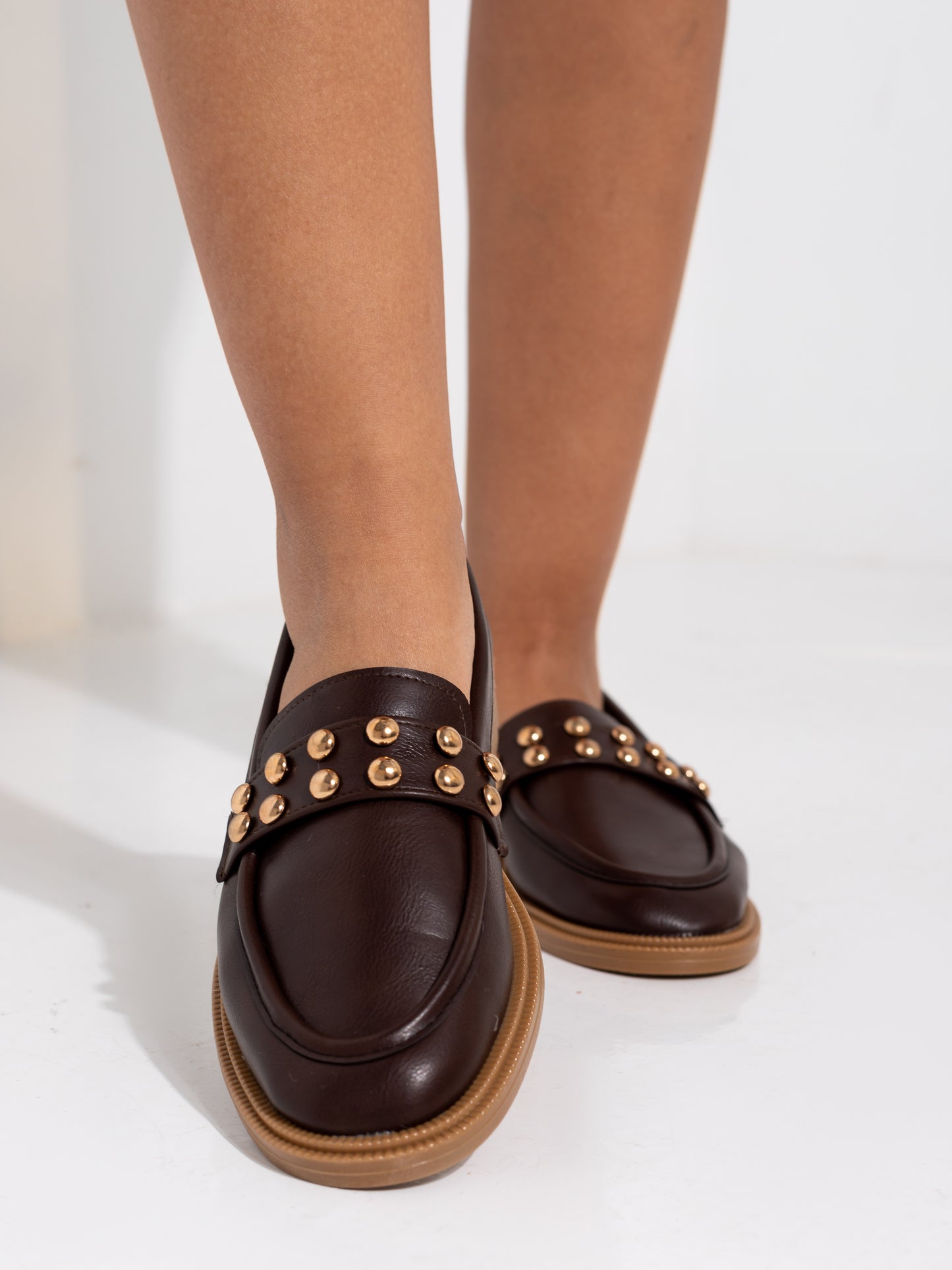 Brown Studded Loafers