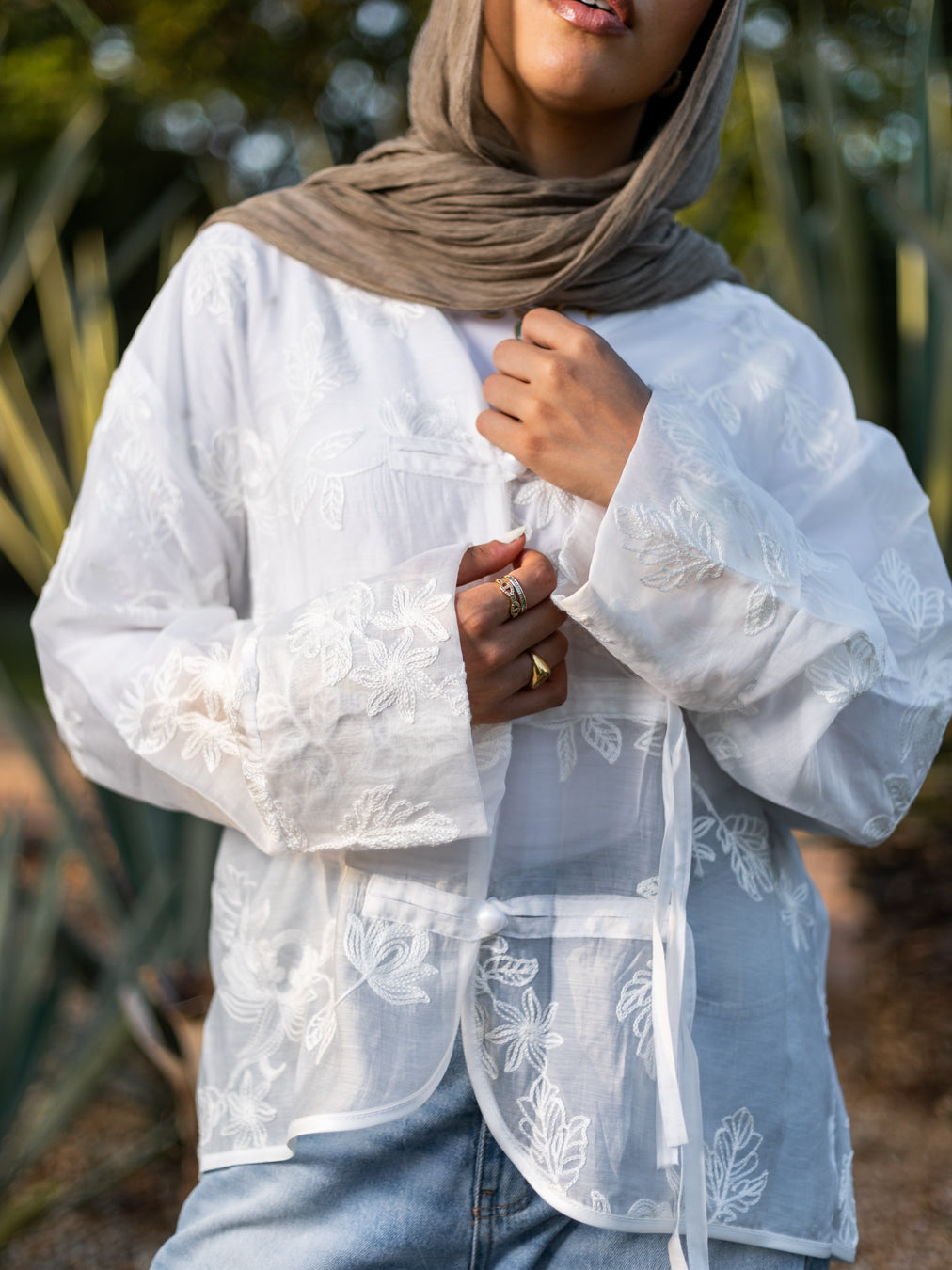 White Floral Chinese Blouse