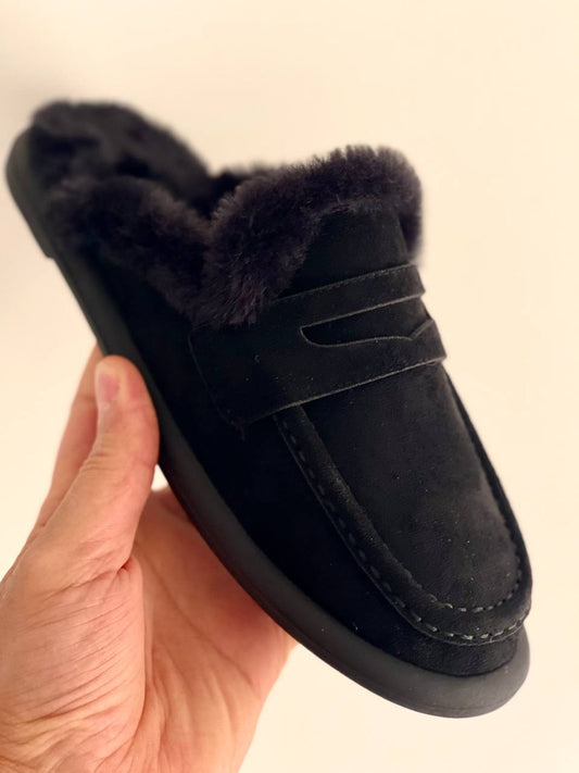 Black Fur Mules