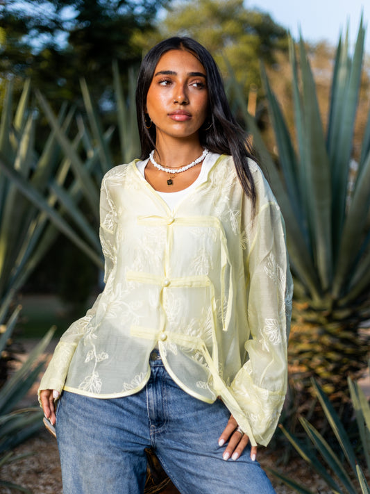 Yellow Floral Chinese Blouse