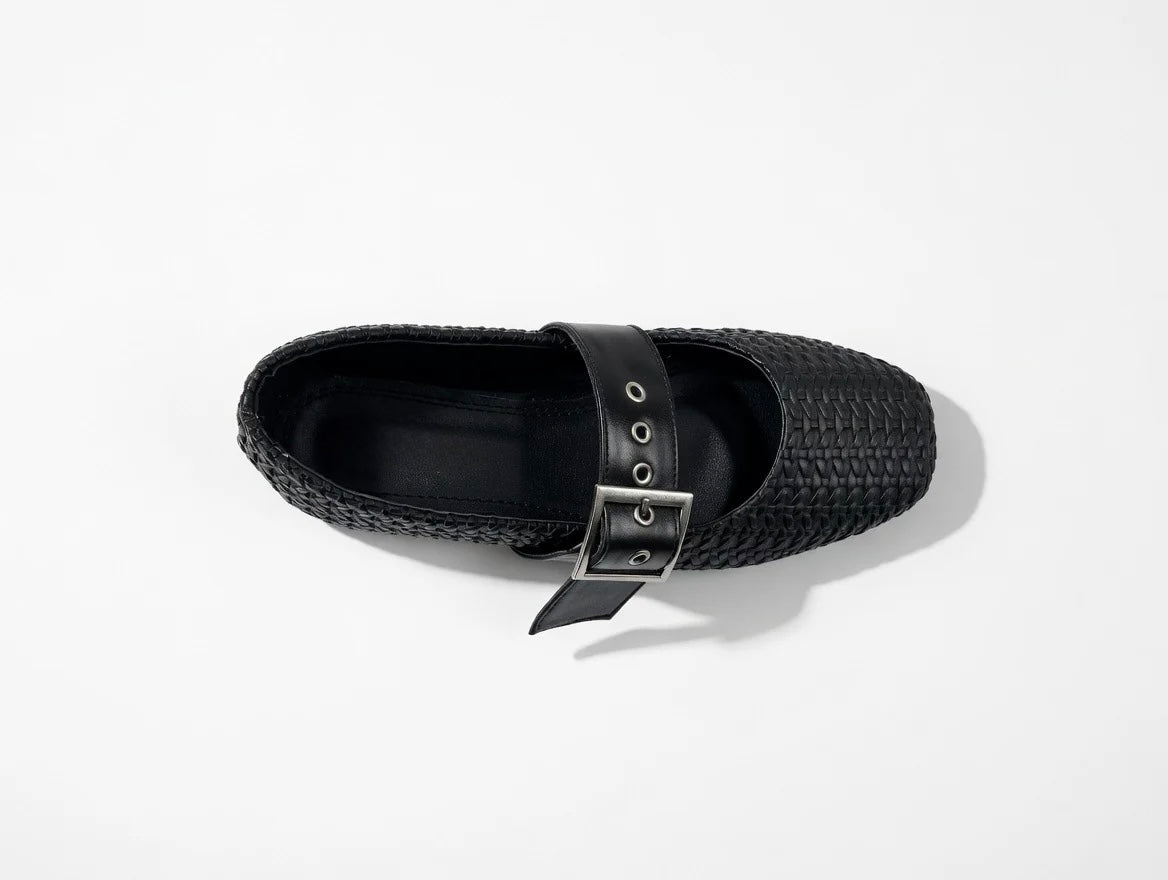 Black Braided Mary Jane Ballerinas