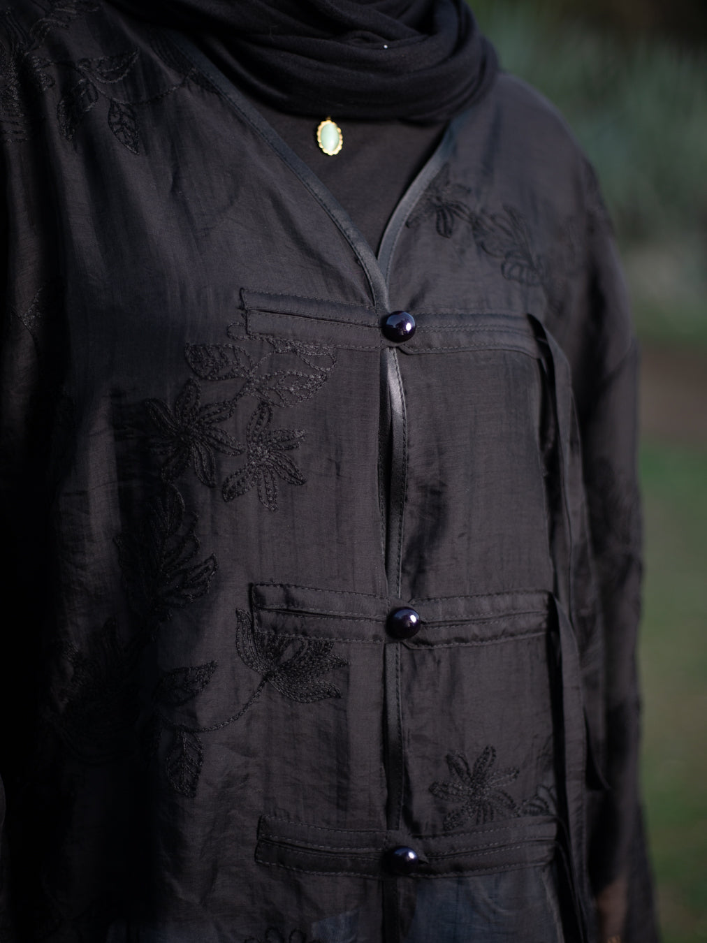 Black Floral Chinese Blouse