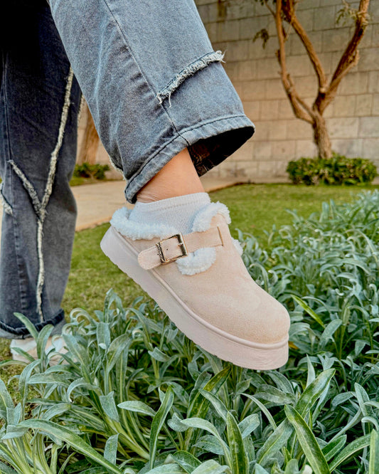 Beige Fur Clogs