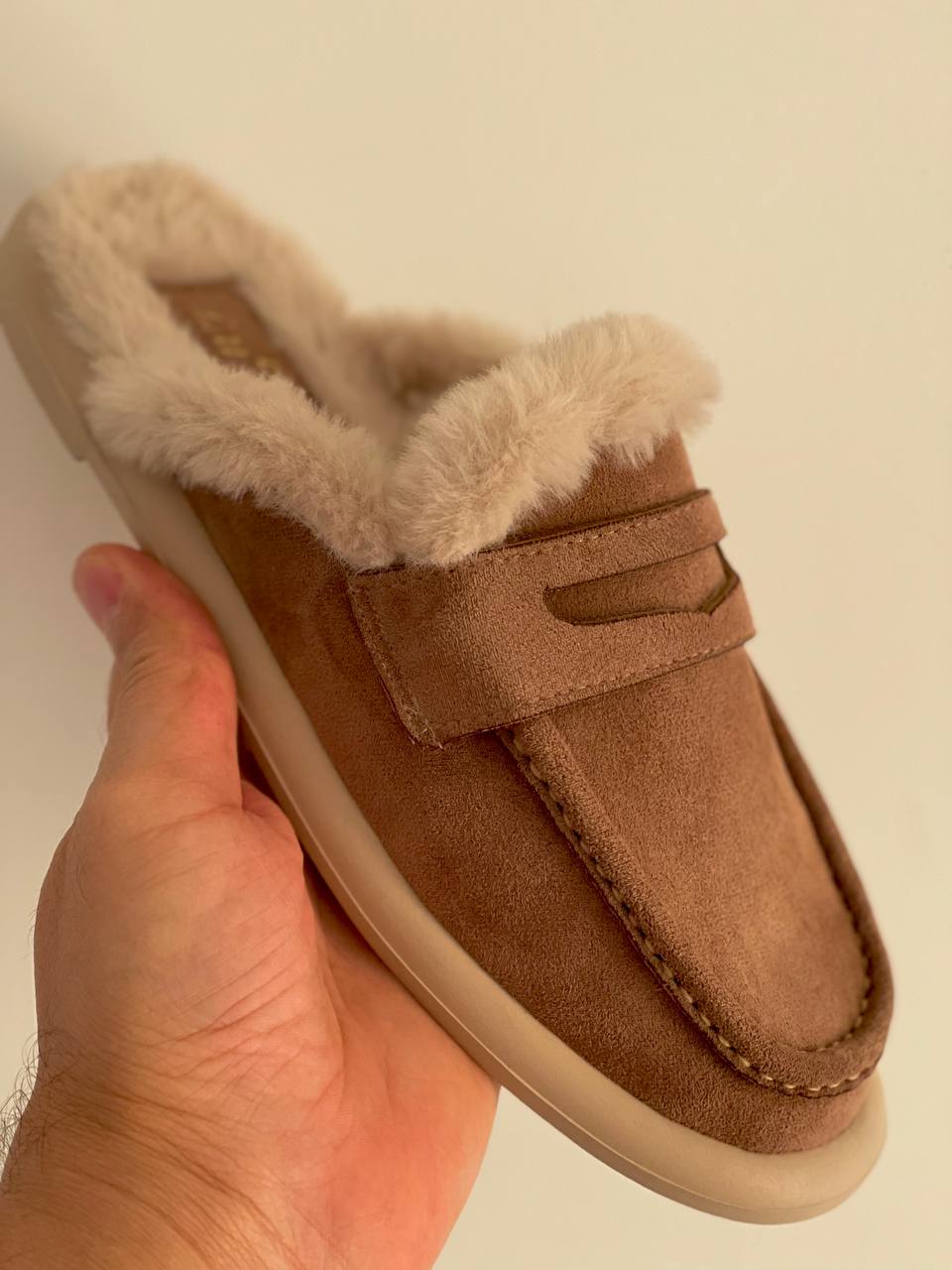 Beige Fur Mules