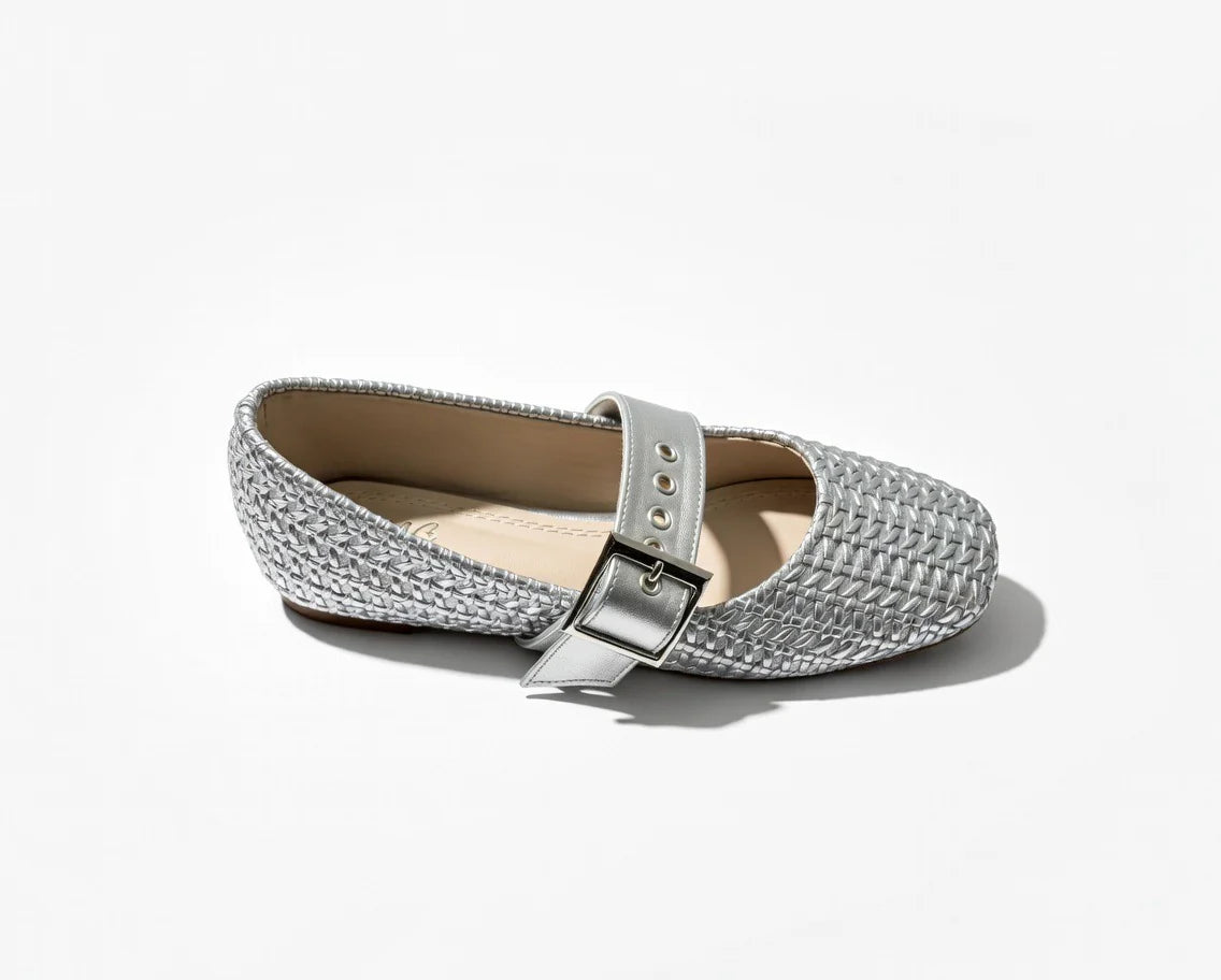 Silver Braided Mary Jane Ballerinas
