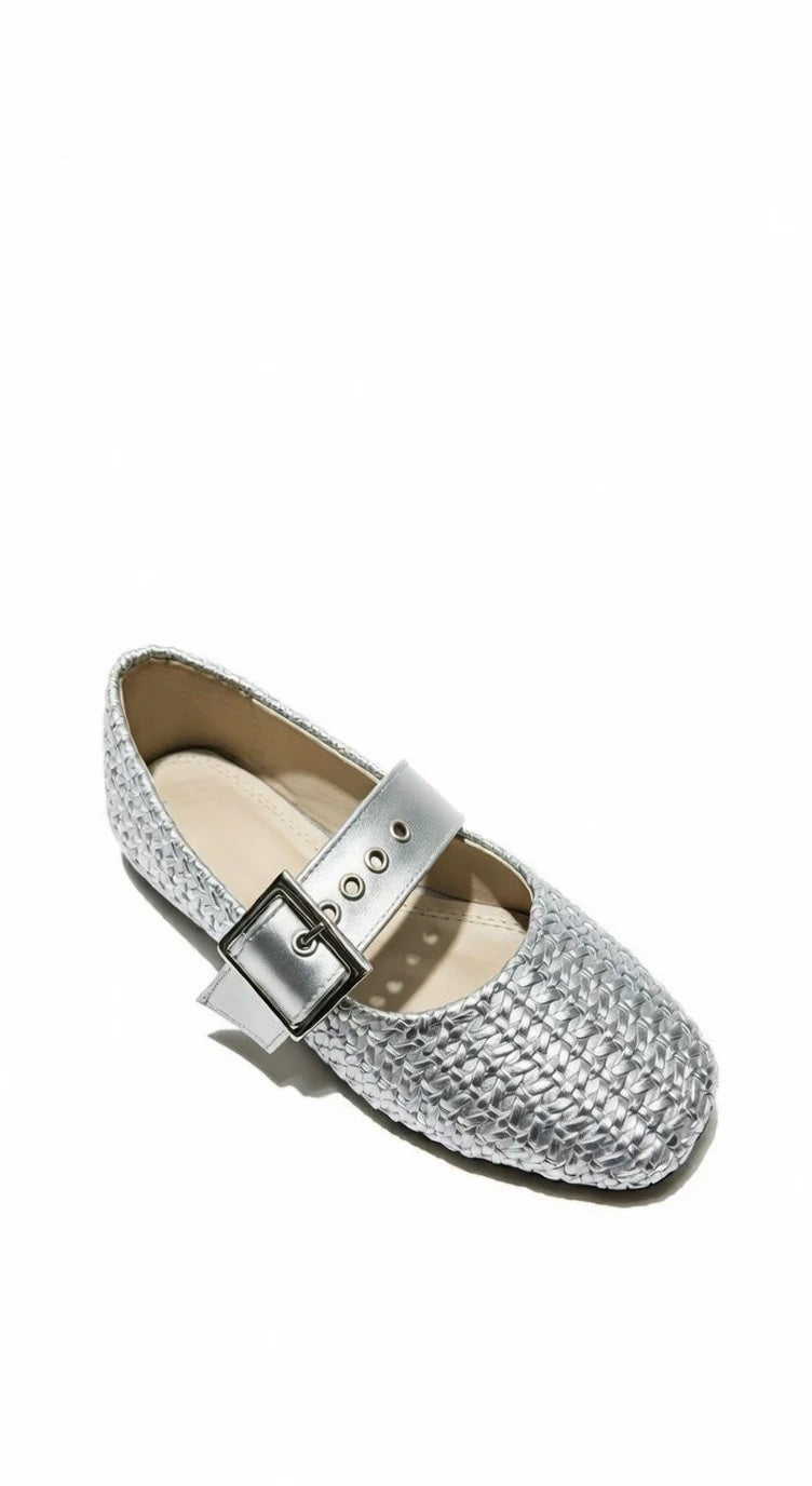 Silver Braided Mary Jane Ballerinas
