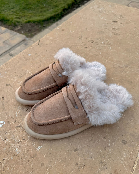 Beige Fur Mules