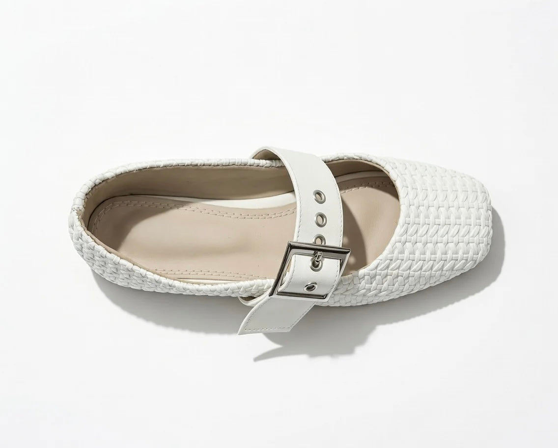 White Braided Mary Jane Ballerinas