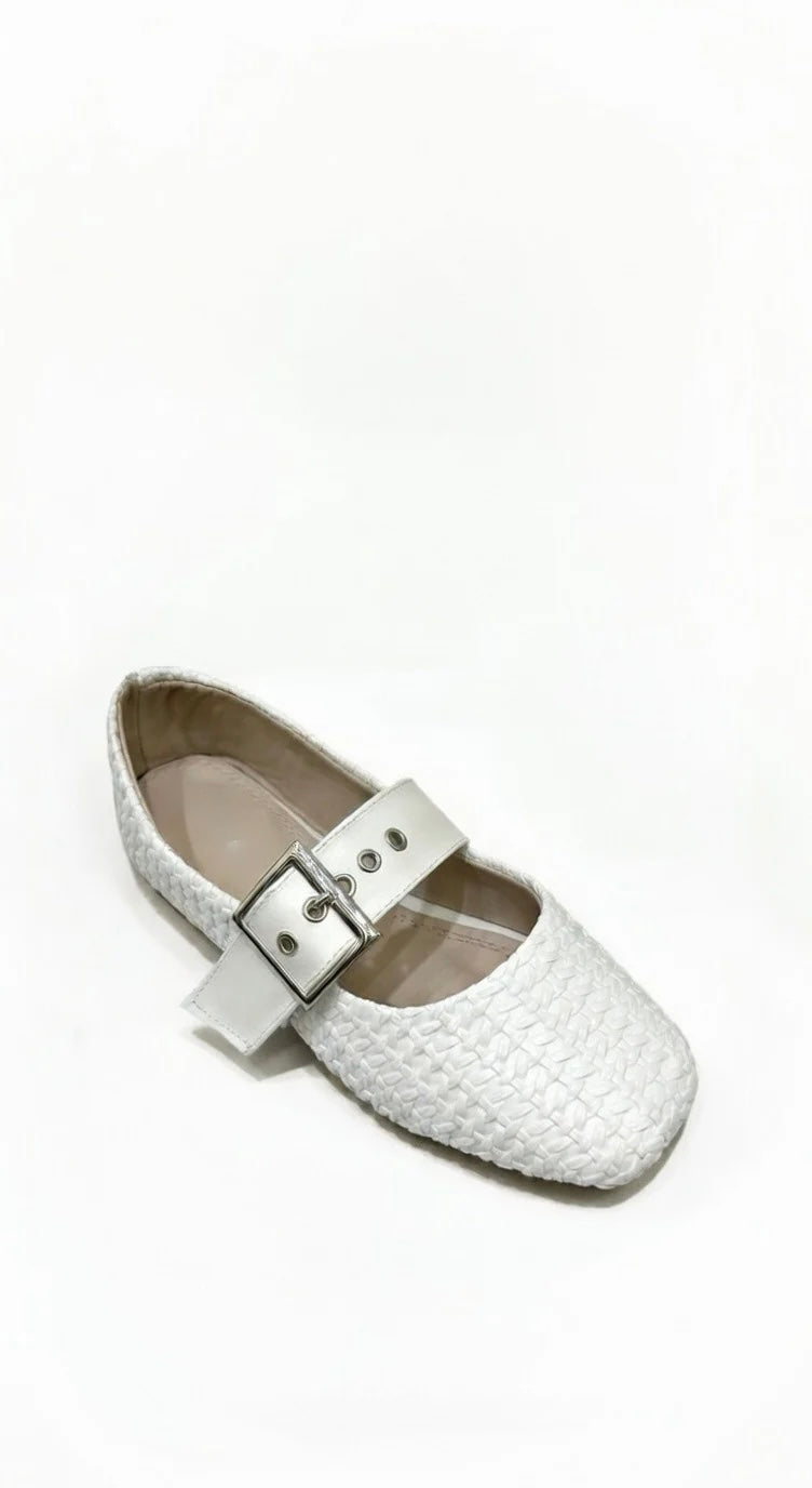 White Braided Mary Jane Ballerinas