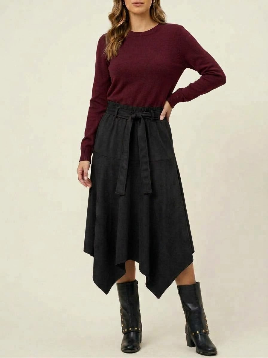 Black Asymmetrical Suede Skirt