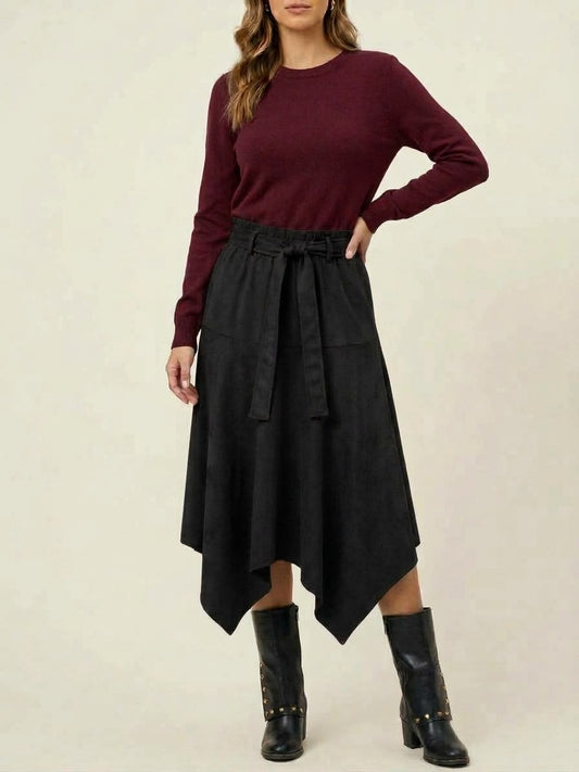 Black Asymmetrical Suede Skirt