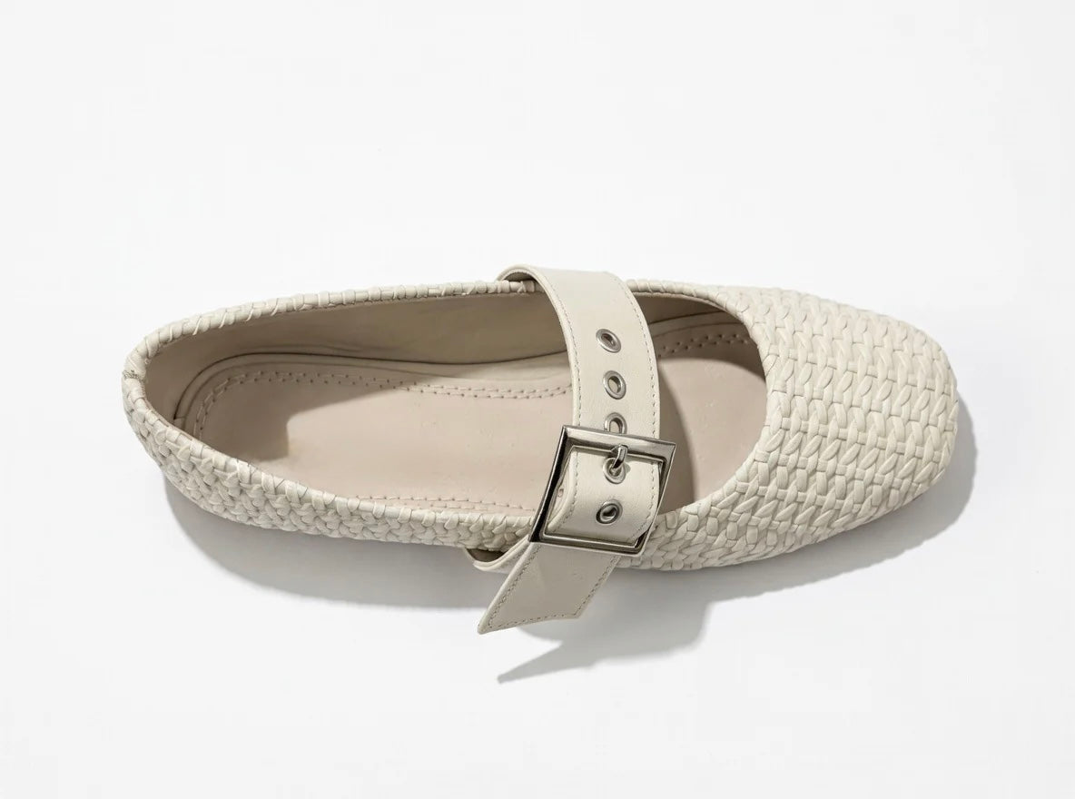 Beige Braided Mary Jane Ballerinas