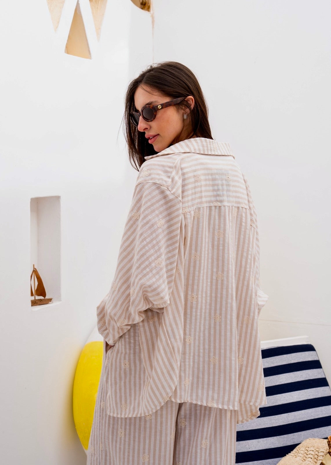 Embroidery Linen Stripe Set