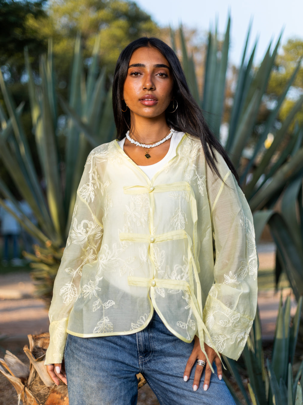 Yellow Floral Chinese Blouse