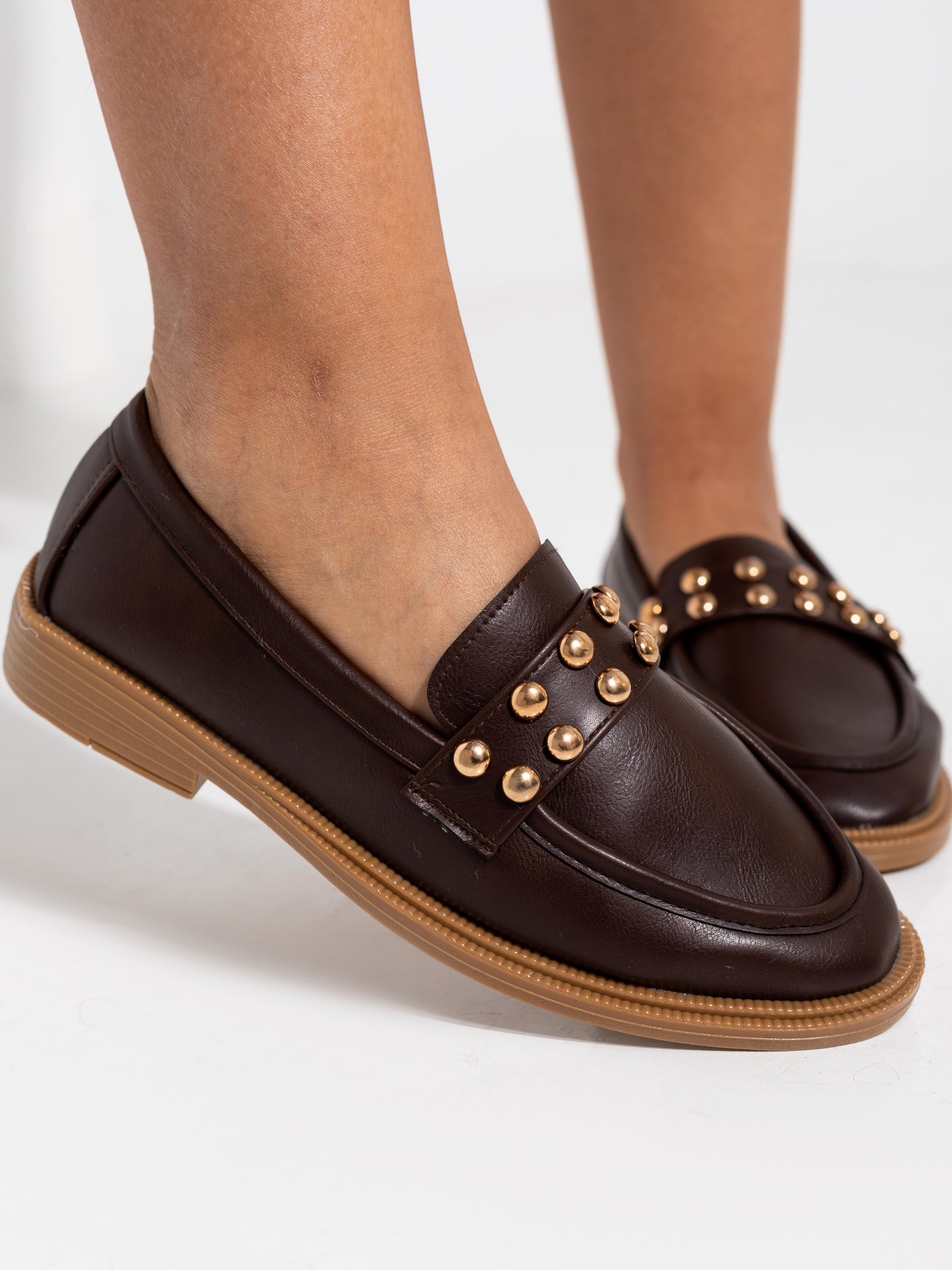 Brown Studded Loafers