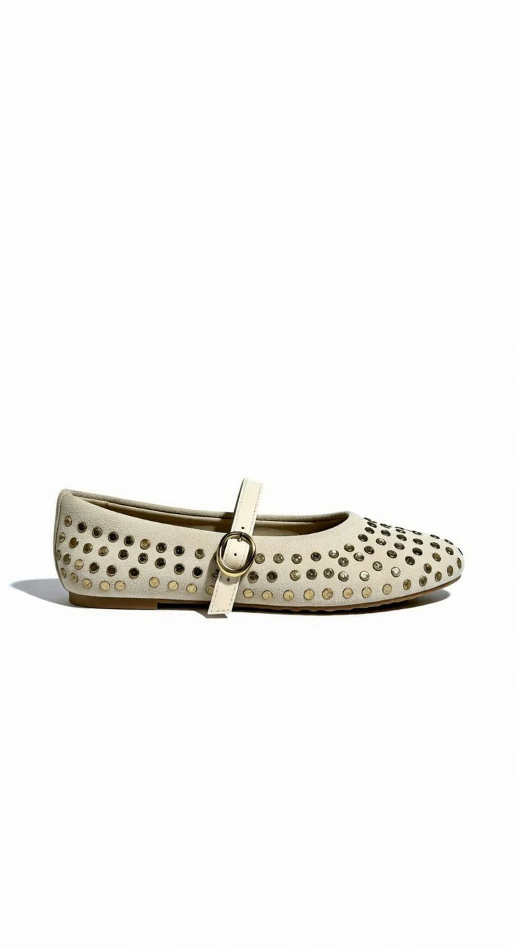 Beige Studded Ballerinas