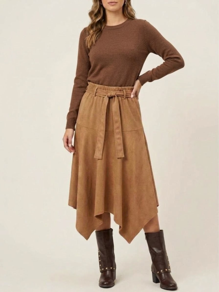Camel Asymmetrical Suede Skirt