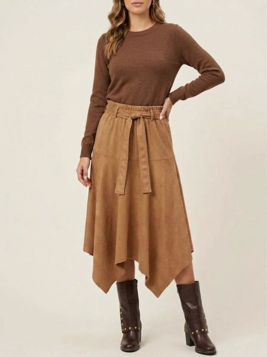 Camel Asymmetrical Suede Skirt