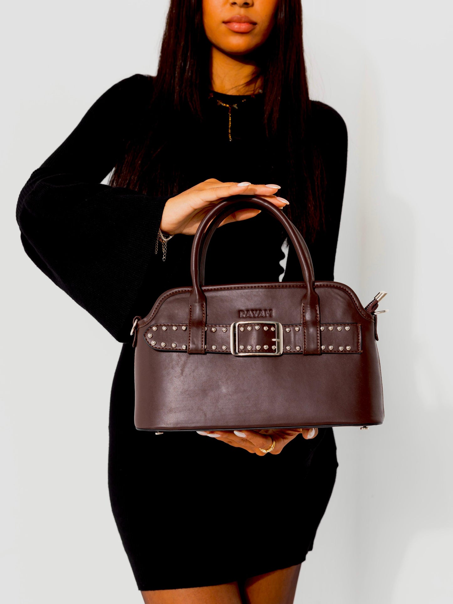 Brown Studded Buckle Bag