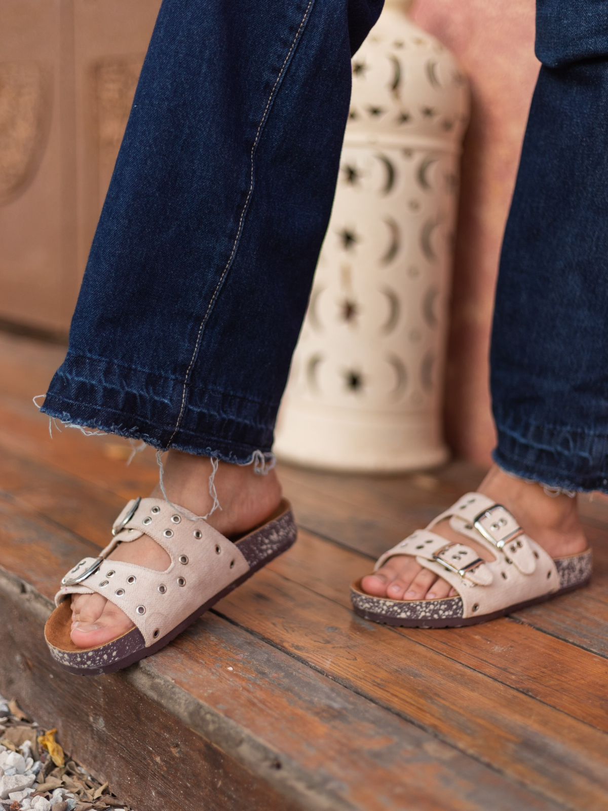 Beige Belt Slippers