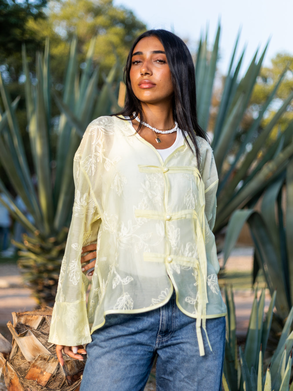 Yellow Floral Chinese Blouse