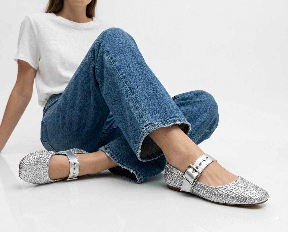 Silver Braided Mary Jane Ballerinas