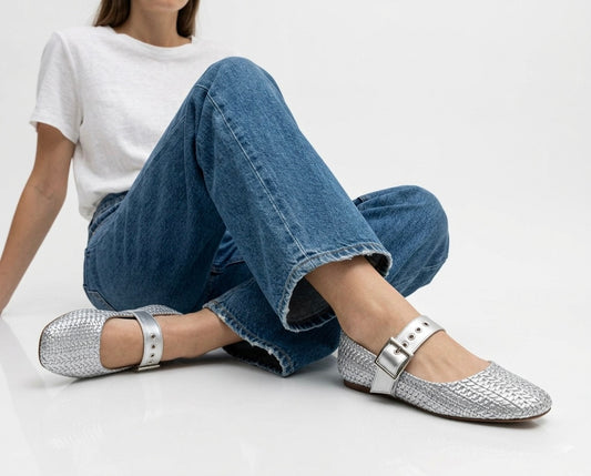 Silver Braided Mary Jane Ballerinas