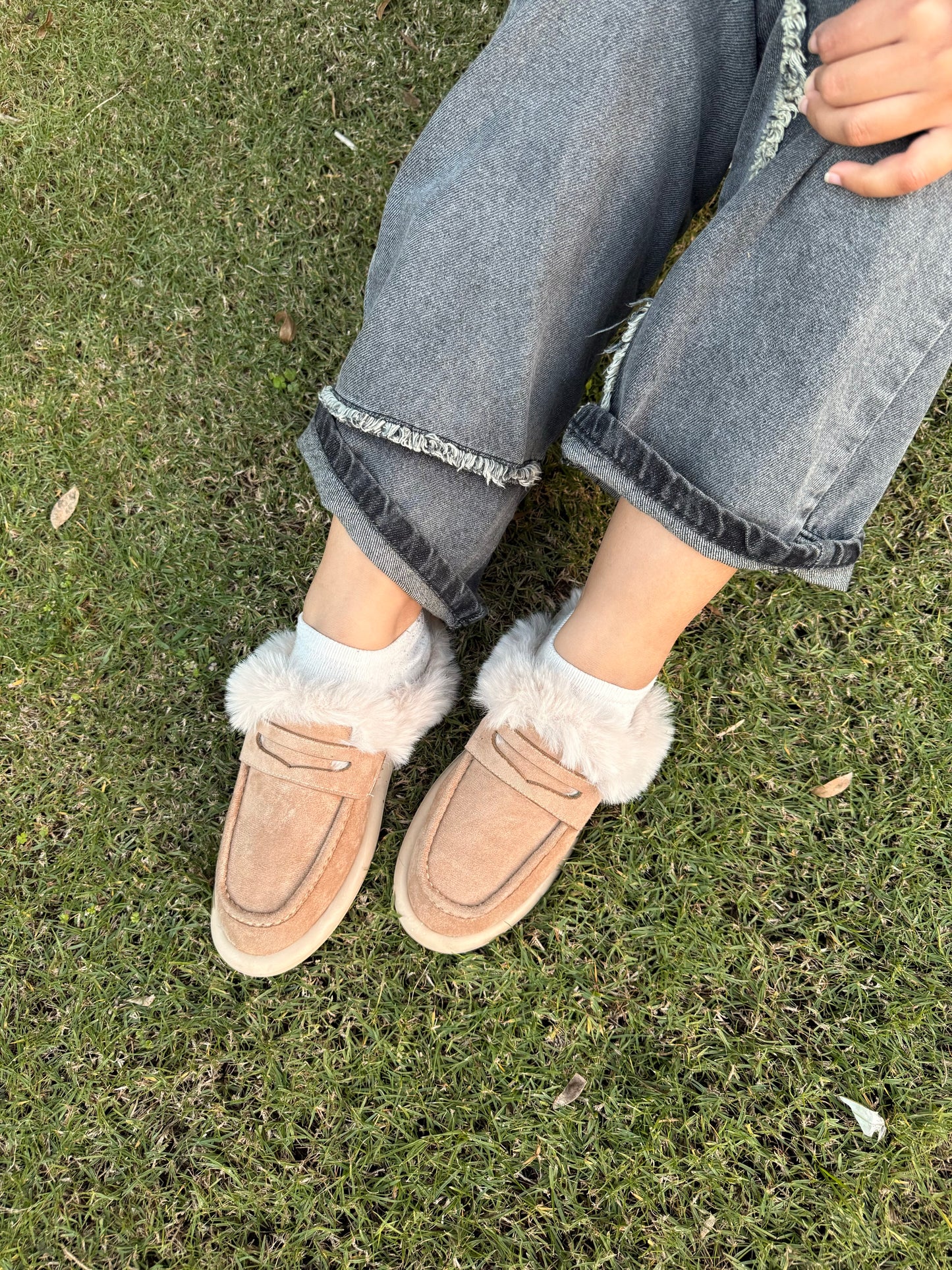 Beige Fur Mules