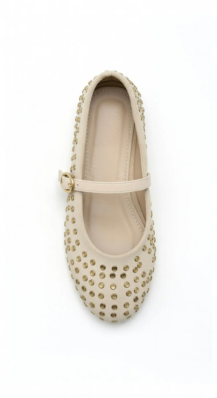 Beige Studded Ballerinas