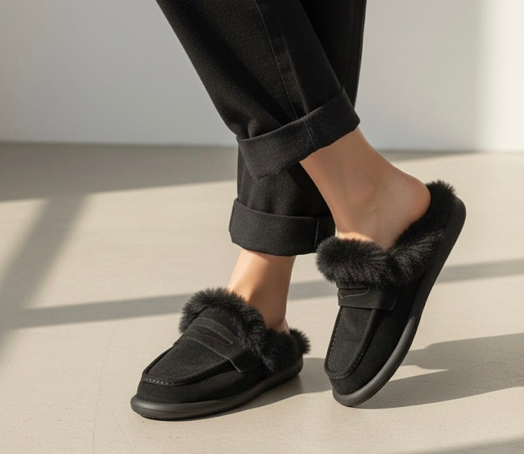 Black Fur Mules