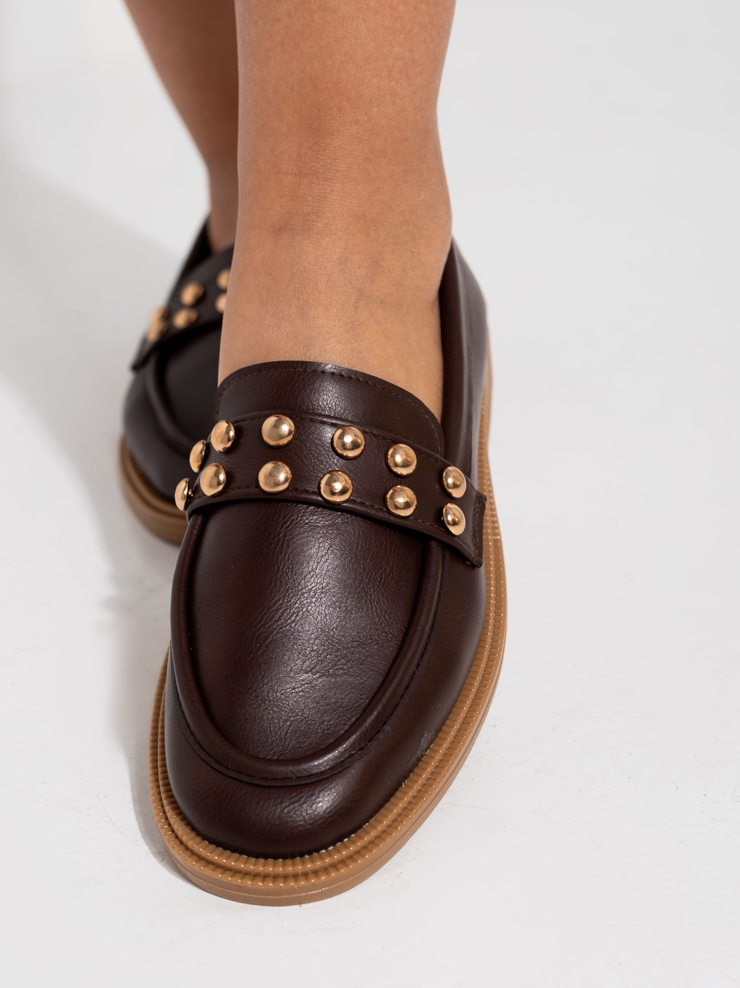 Brown Studded Loafers