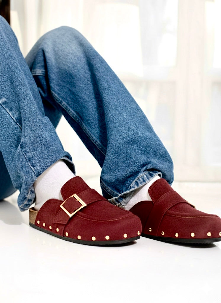 Burgundy Studded Mules