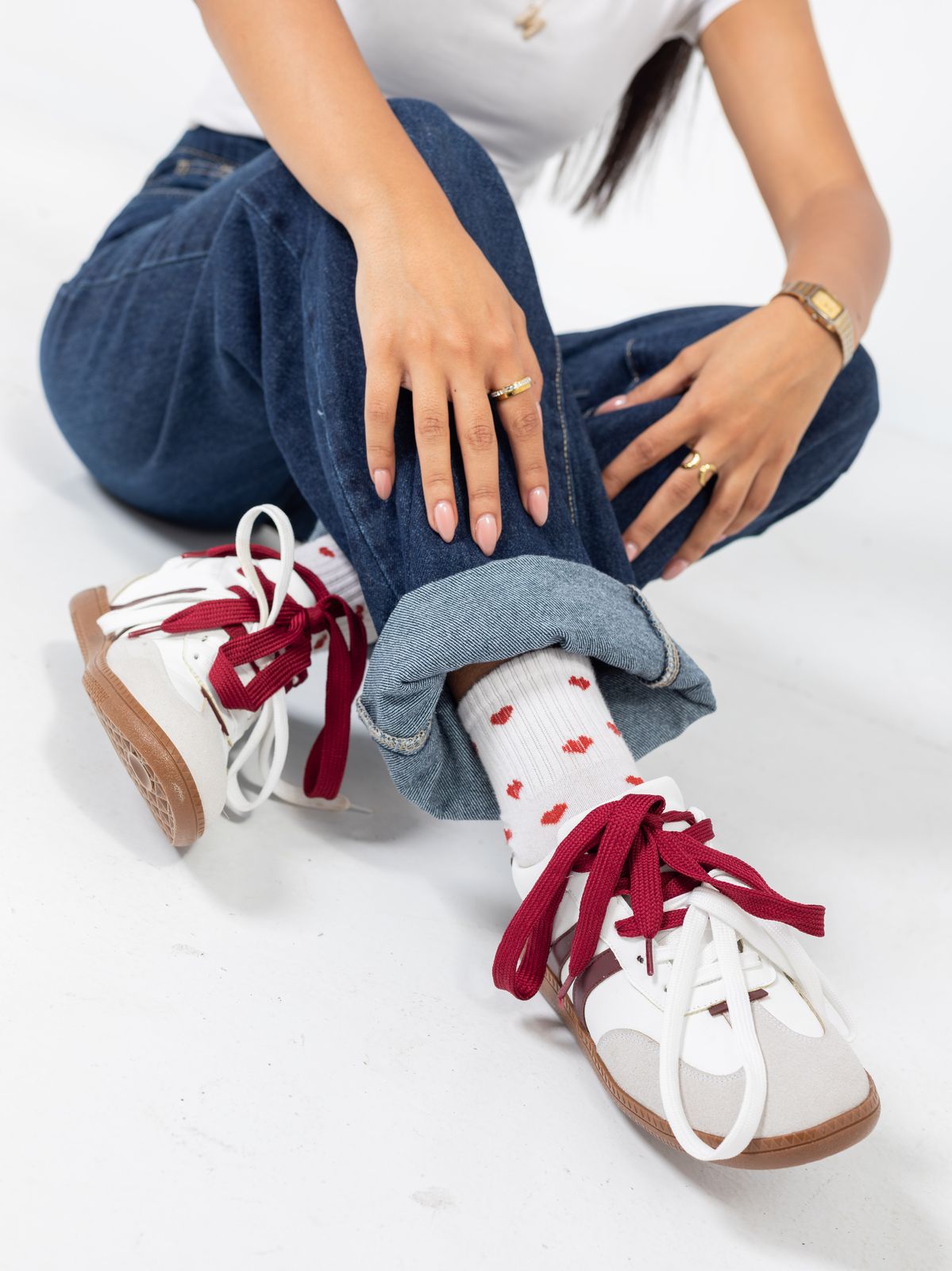White X Burgandy Kuji Sneakers