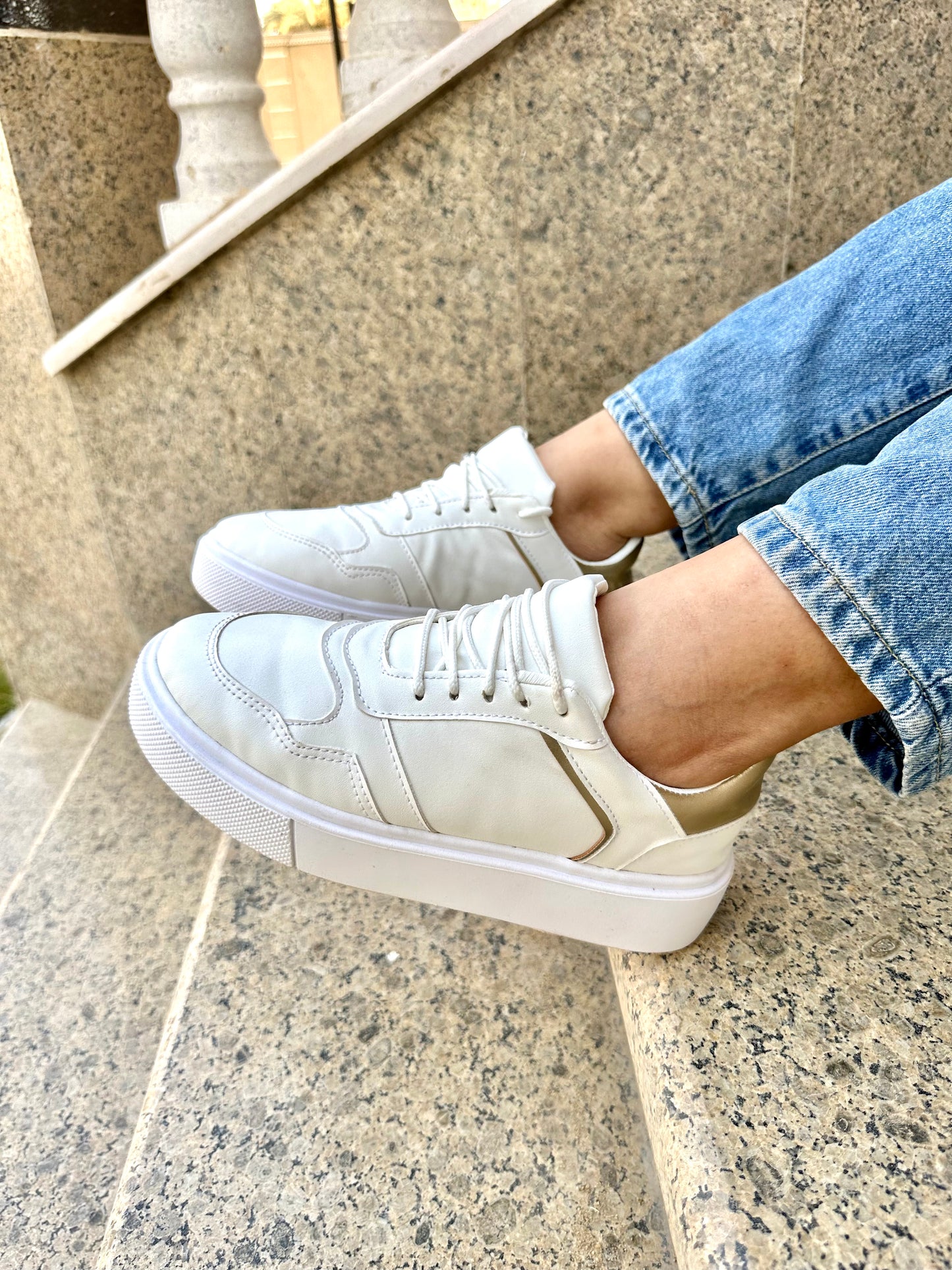 White X Gold Keva Sneakers