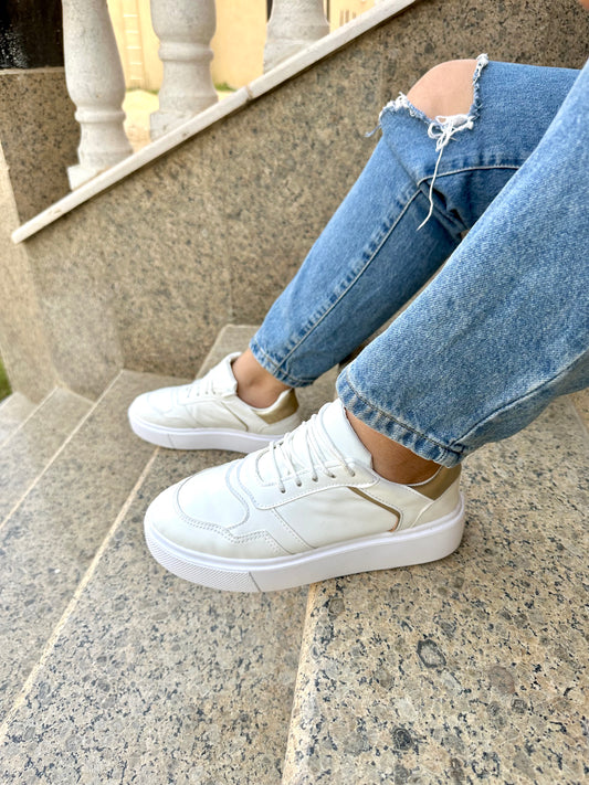 White X Gold Keva Sneakers