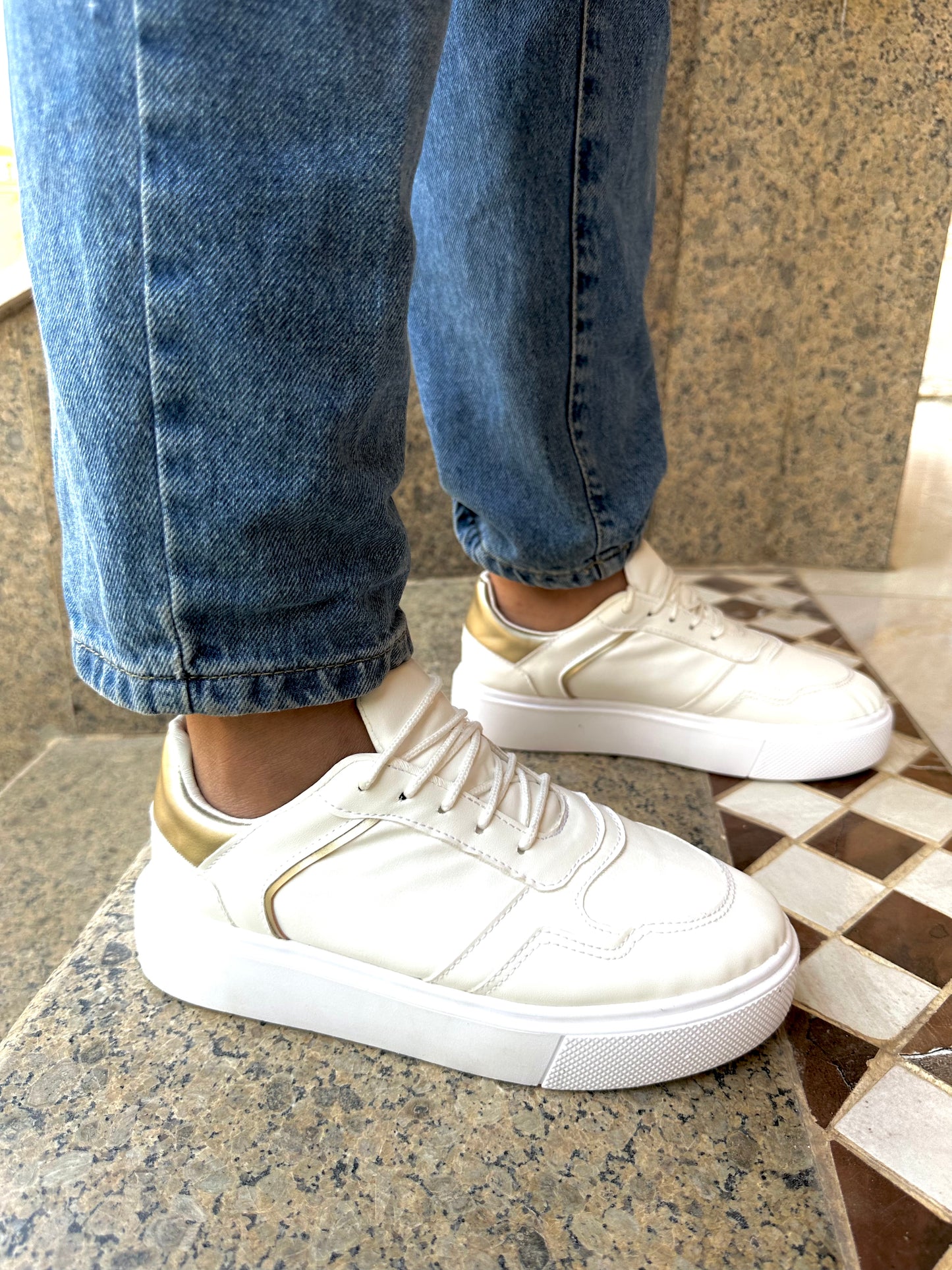 White X Gold Keva Sneakers